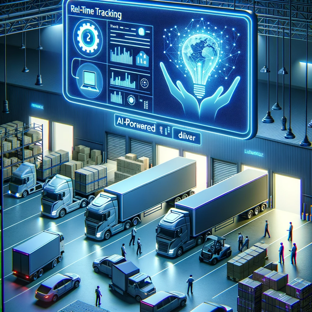 Logistics center with AI tracking display